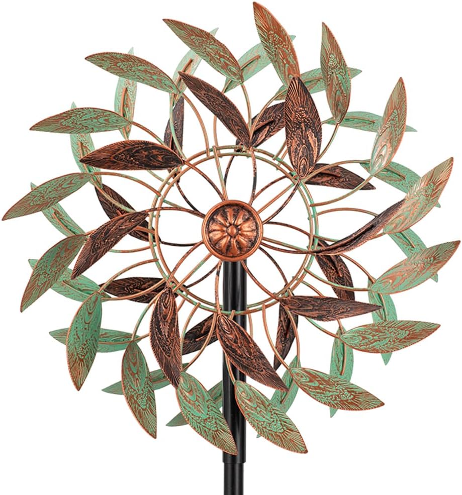 VEWOGARDEN 360° Outdoor Metal Wind Spinners Kinetic Wind Sculptures & Spinners for Yard Garden Lawn Patio Decorations, Light Green & Bronze
