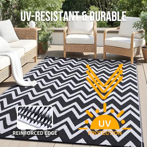 Outdoor Rug 8x10 ft Waterproof Reversible Chevron Mat