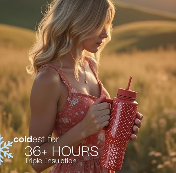 Coldest Tumbler with Handle and Straw - 100% Spill Proof Tumbler with Straw (3 Lids) - Stainless Steel Insulated Leakproof Tumblers for Women & Men - Cup Holder Friendly - 46 oz (SunTan Nova)