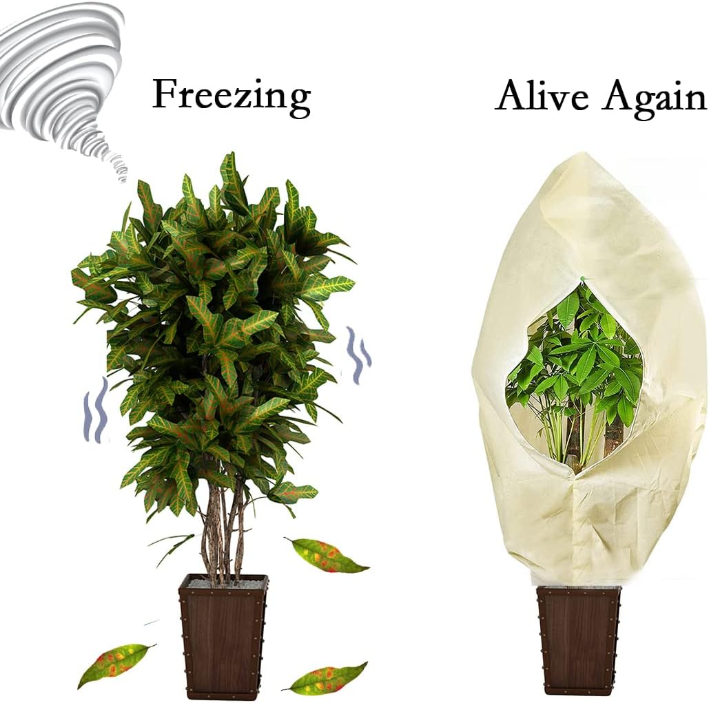 gardtree Thicker Plant Frost Protection Covers 31.5" x 47.2" 3 Packs, 2.4oz/yd² Winter Cold Weather Garden Tree Covers Freeze Protection Wrap with Zipper Drawstring for Fruit Tree Shrub Potted Plants