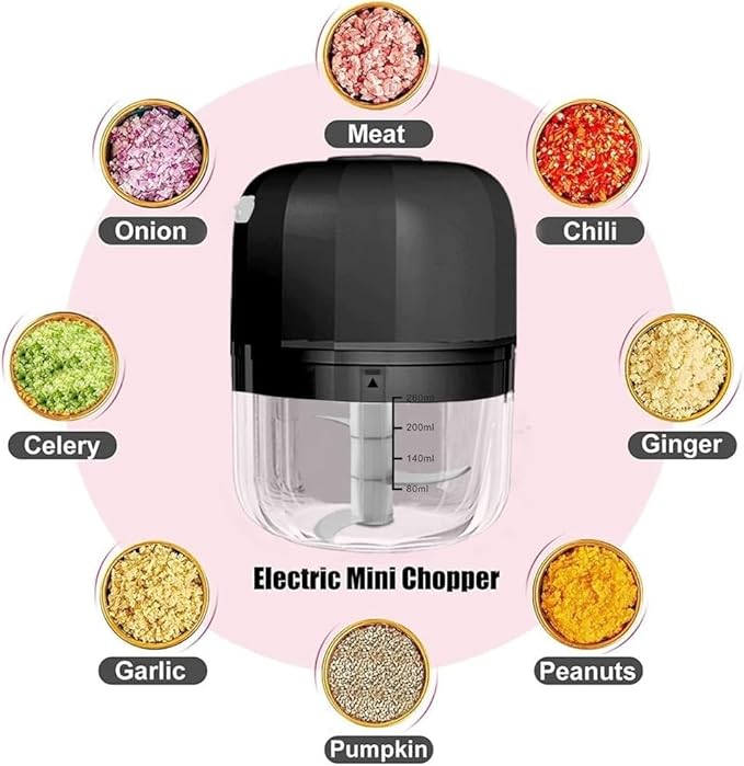 Electric Garlic Chopper, 250ML Rechargeable Portable and Cordless Mini Food Processor with Stainless Steel Blade, Electric Garlic Chopper Vegetable Chopper Blender for Nuts Chili Onion Minced (Gray :