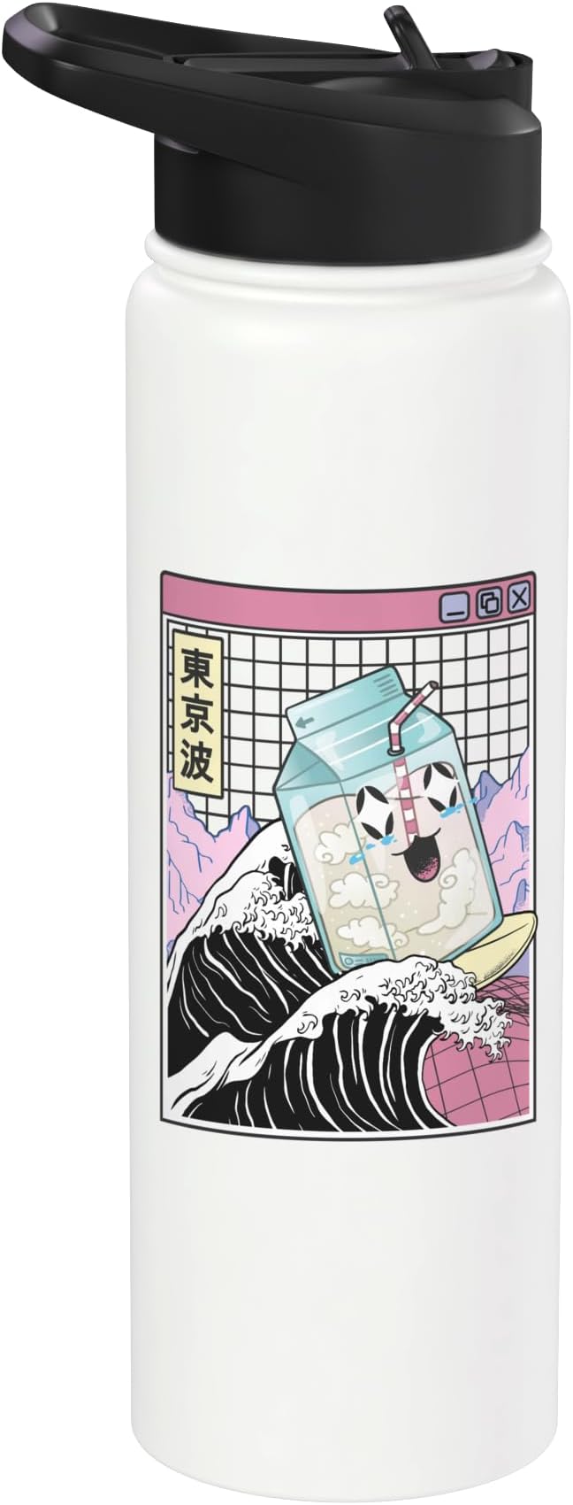 Surfing Milk Carton Kanagawa Wave Kawaii Anime Vaporwave Stainless Steel Insulated Water Bottle