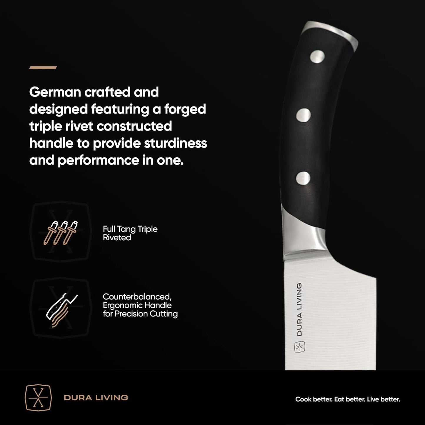 7-Inch Santoku Knife – Ultra-Sharp German High Carbon Stainless Steel, Full Tang, Ergonomic Handle, Multipurpose Kitchen Knife for Chopping, Slicing, and Dicing, Black