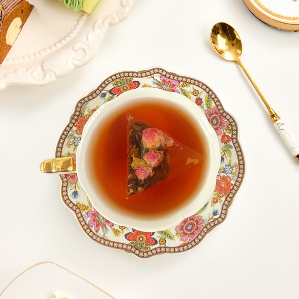 XIEJINJI Rose Black Tea - 40 Tea Bags, Natural Dried Rose and Black Tea Blend, AROMATIC & SMOOTH, Eco-Conscious Tea Bags, Enjoy Hot or Iced