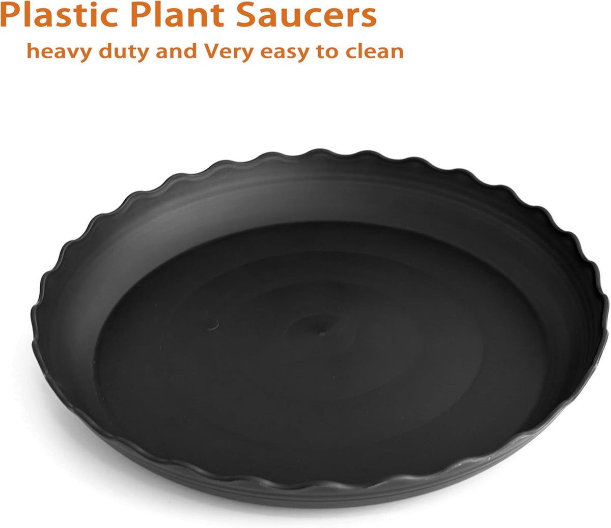 6 Pack Plant Saucer 10 inch, Heavy Duty Plastic Plant Saucers, Durable Plant Tray for Pots, Flower Saucers for Indoors, Plant Pot Saucers, Trays for Planter (Black)