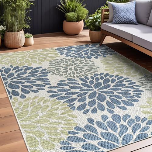 Outdoor Rug 5x7 Modern Exotic Tropical Leaf Area Rugs for Indoor and Outdoor Patio Deck Porch Garden Water Resistant Washable Outside Carpet
