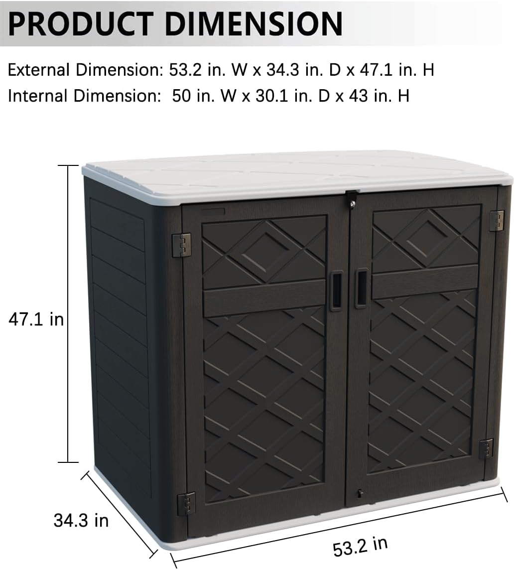 KINYING Larger Outdoor Storage Shed Weather Resistance, Resin Sheds & Outdoor Storage for Garden, Patios, Backyards, 48 Cu.Ft Tool Shed for Garbage Cans, Lawn Mower, Garden Tools,Black