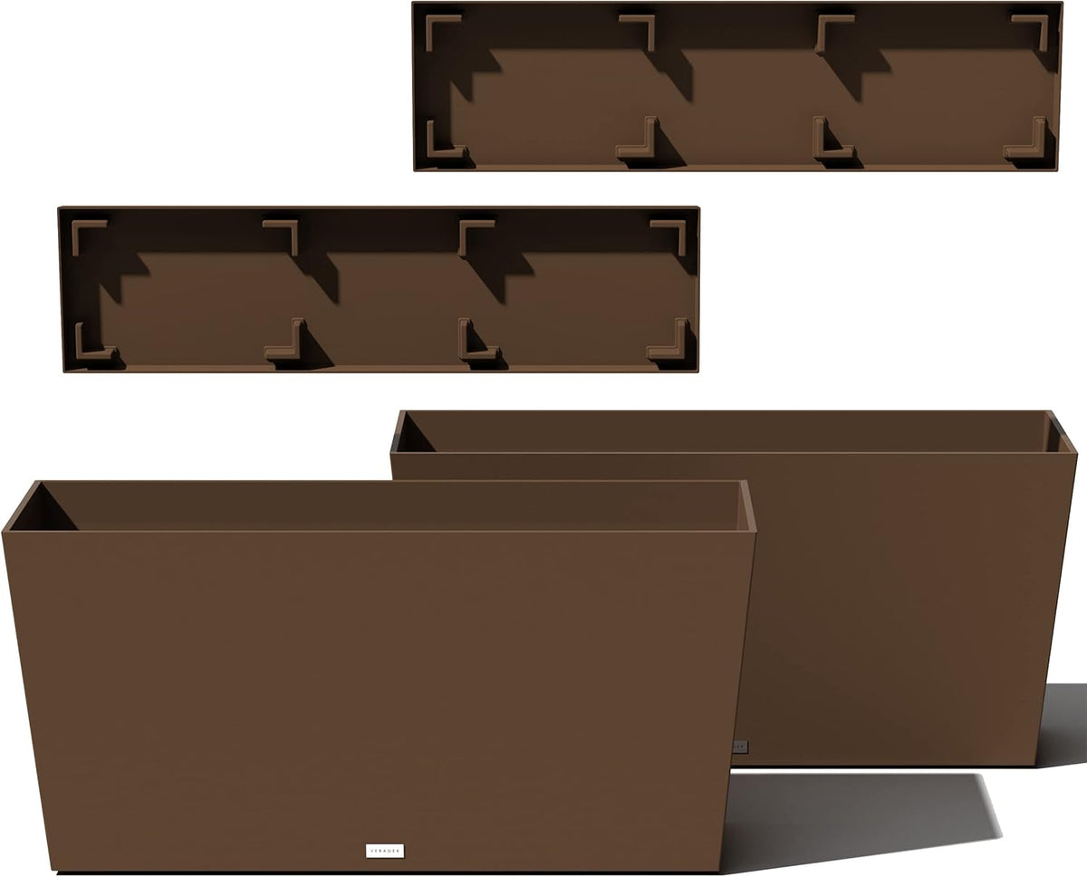 Veradek Midori Long Trough Planter (Espresso, 39 inch - 2 Pack with 2 Saucer Trays)