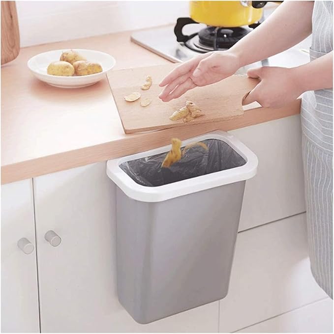 Garbage Cans Hanging Waste Bin Under Kitchen Sink,Plastic Dustbins Over Cabinet Door with Top Ring to Fix Garbage Bag Basket(Grey)