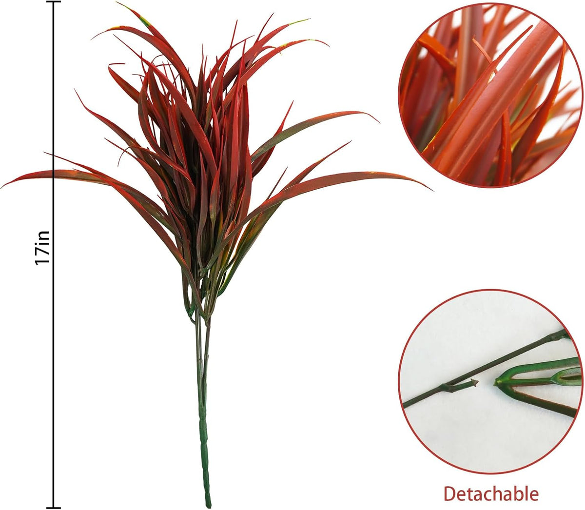 Uieke 28 Bundles Artificial Outdoor Plants UV Resistant Fake Grass Plants Faux Plastic Plants Greenery Shrubs for Home Garden Pathway Window Box Front Porch Cemetery Fall Decor, Autumn Red