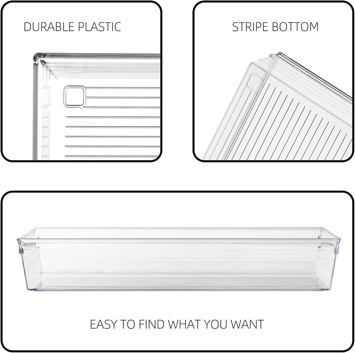 Backerysupply Clear Plastic Drawer Organizer Tray for Vanity Cabinet (6"×6"×2"，Set of 8),Storage Tray for Makeup, Kitchen Utensils, Jewelries, and Gadgets…