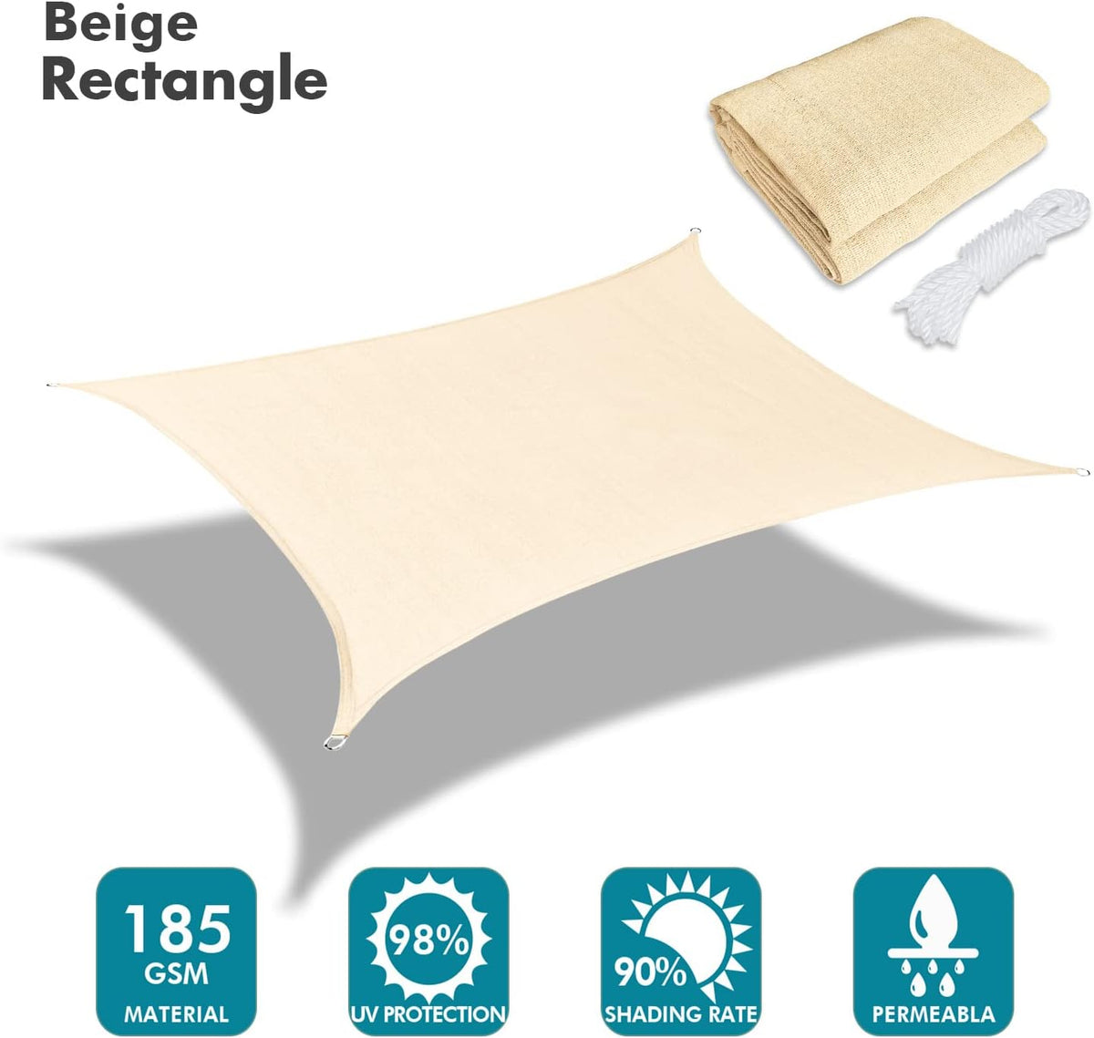KANAGAWA 14'X15' Cream Custom Size Sun Shade Sail Rectangle UV Block Canopy Cover for Patio Backyard Lawn Garden Outdoor (Customized Available)
