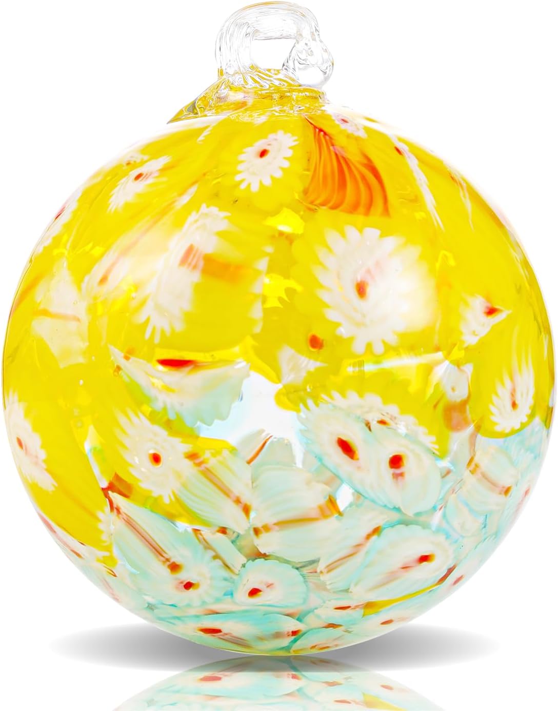 VOREEN 4" Hanging Glass Garden Gazing Ball Hand Blown Glass Witch Ball Christmas Ornament Friendship Balls for Outdoor Garden Patio Window Home Décor, Gift for Mom Wife Friend, Peacock Pattern