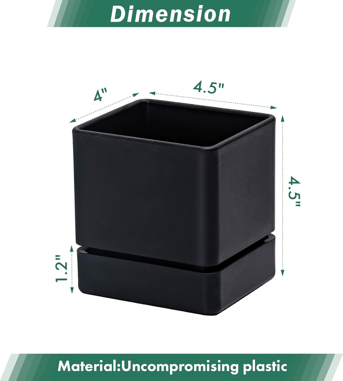 4 Inch Herb Planter Pot, Plastic Planter with Drainage Holes and Saucer, Modern Decorative Gardening Pot for Indoor Plants, Flowers, Herbs, Succulents, Black, Set of 6, 76-Y-B-6