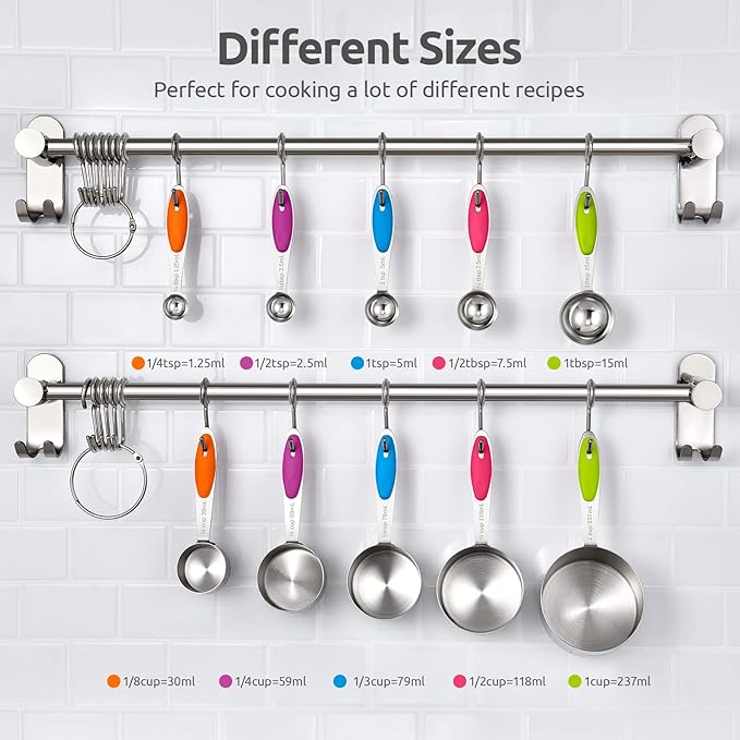U-Taste 18/8 Stainless Steel Measuring Spoons Set for Dry and Liquid Ingredients(Set of 8), and Upgraded Measuring Cups and Spoons Set of 10 with Reinforced Welded Handle (Color)