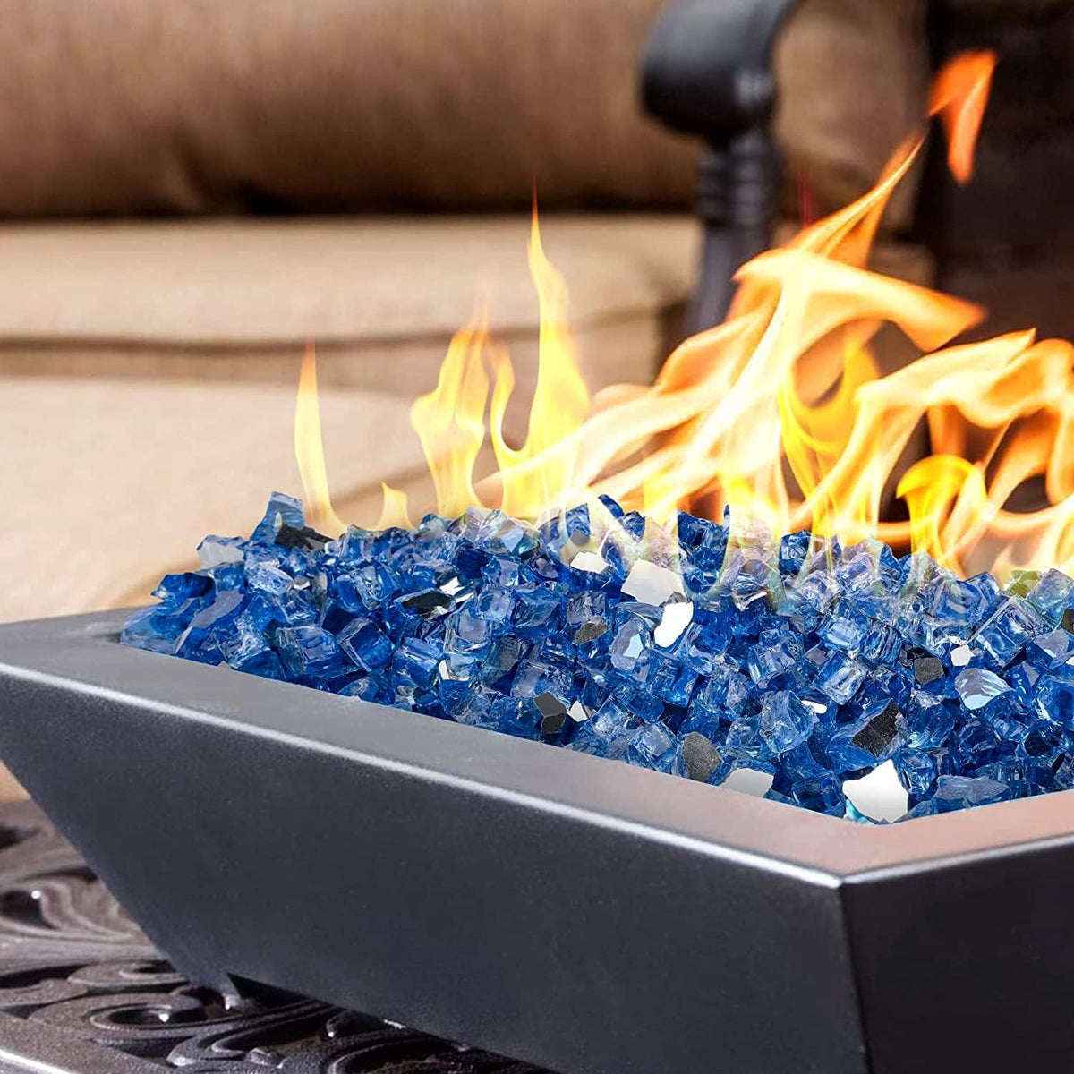 Mr. Fireglass 10 Pounds Fire Glass - 1/4 Inch High Luster Reflective Tempered Glass Rocks for Fireplace Fire Pit Table and Landscaping, Pacific Blue