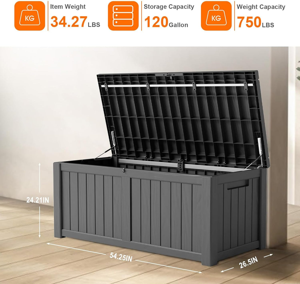 120 Gallon Outdoor Storage Box – Waterproof Deck Box for Patio & Garden,Black