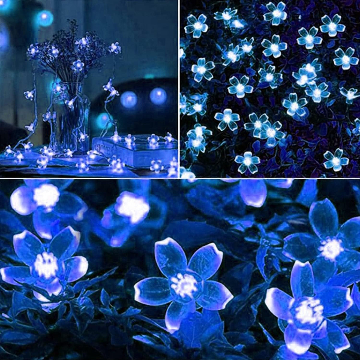 ITICdecor Outdoor Solar Flower String Lights Waterproof 50 LED Fairy Light Decorations for Christmas Tree Garden Patio Fence Yard Spring (Blue)