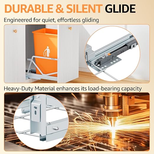 Pull Out Trash Can Under Cabinet Kit with Soft-Close Slides,Under Sink Trash Can Pull Out,for Kitchen,Sink, Drawer,Requires Minimum Cabinets Opening 12" W X 18" D(Garbage Can Not Included)