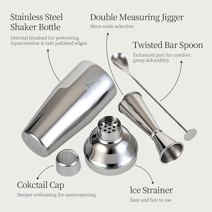 24oz Cocktail Shaker Set with 1 oz 2oz Jigger - Monogramm Initials Martini Shaker Set - 304 Stainless Steel Bar Shaker for Margarita,Mojito-Personalized Gift for Friend,Husband -C
