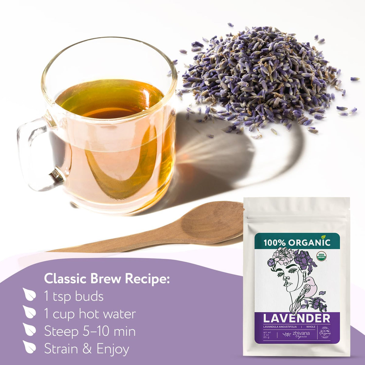 Organic Culinary Lavender Flowers for Tea, Cooking & Baking (3 oz.) - Food Grade Lavender Buds - Te de Lavander Para Dormir - Edible Lavander Herb