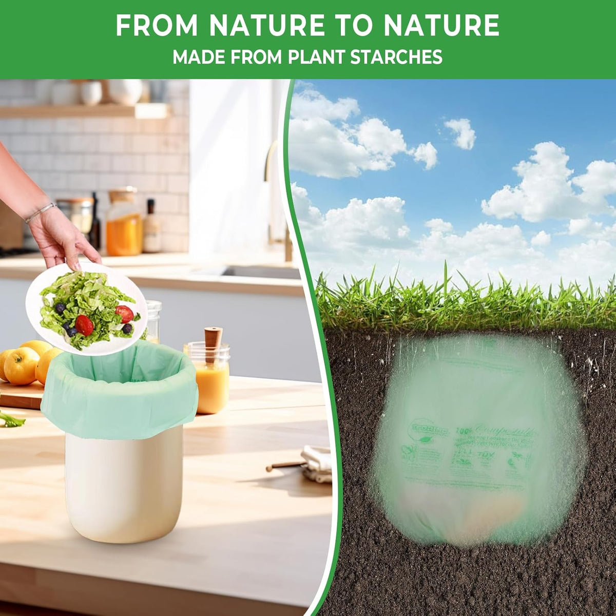 1.2 Gallon Compost Bags, 4.5 Liter, 0.8 Mil,80 Count Compostable Trash Bags, Small Kitchen Food Scrap Waste Bags, ASTM D6400, US BPI, CMA and Europe OK compost HOME Certified
