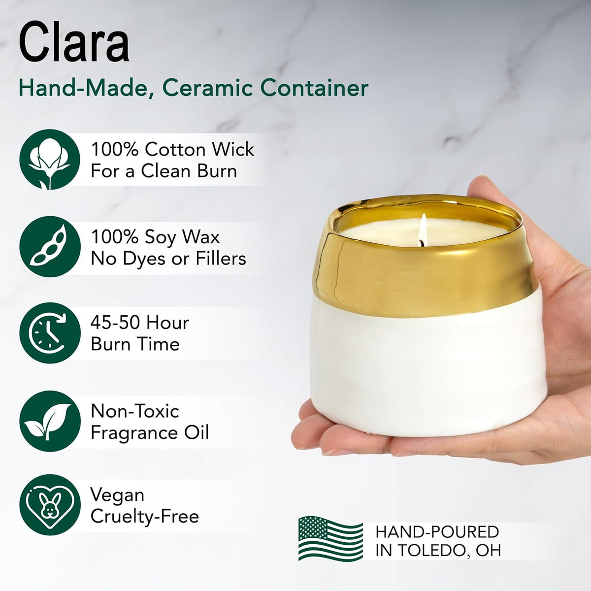The Growing Candle, Wild Flower Scented, 10oz Ceramic Pot, Single Wick Aromatherapy Candles, 100% Soy for Women and Men, Clara