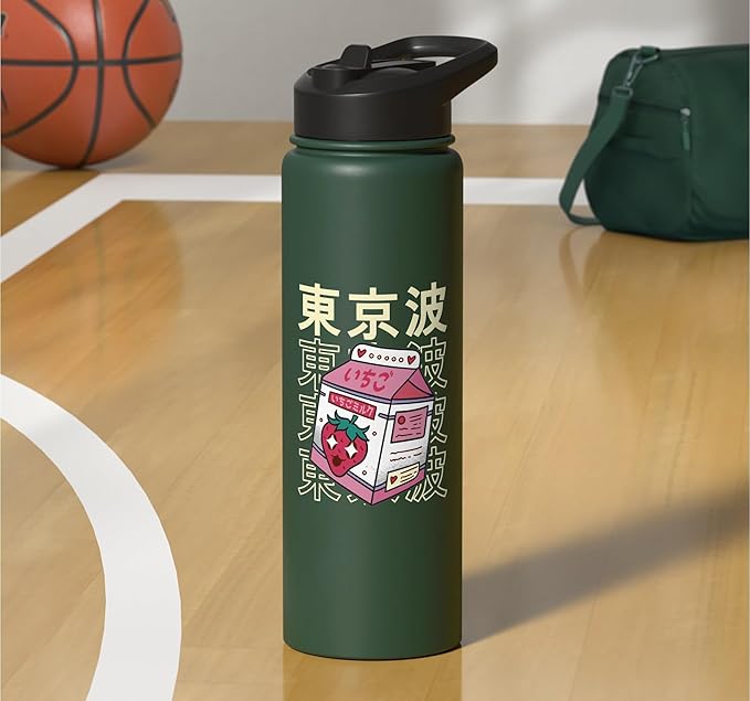 Japanese Strawberry Milk Carton Kawaii Aesthetic Anime Stainless Steel Insulated Water Bottle