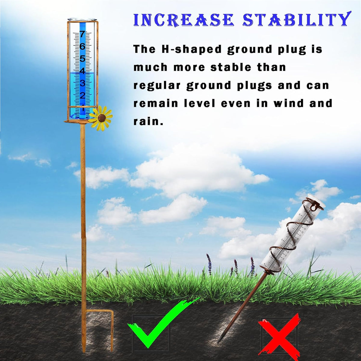 Rain Gauge Outdoor, Freeze Proof Rain Gauges Outdoors Best Rated,7" Capacity Detachable Rain Guage with Stake for Yard,Lawn & Garden,Large Clear Number and Scale Rain Measure Gauge,Rain Water Meter