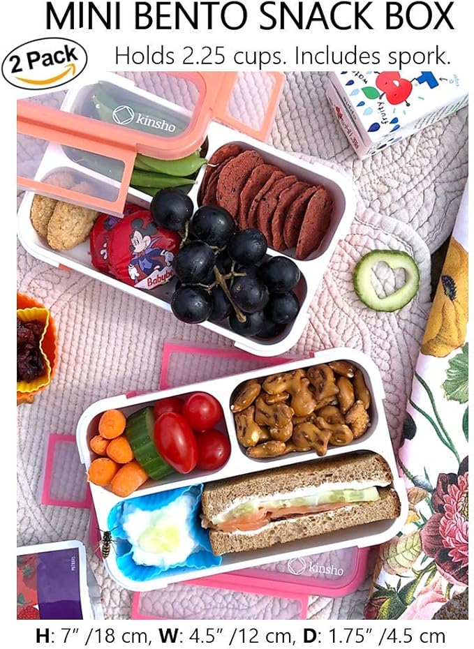 Small Snack Containers for Kids Toddlers - 3 Compartments (Set of 3) - Leak-Proof Boxes with Lids - BPA-Free Plastic Mini Bento Lunch Box - Ideal for School, Daycare, Holds 2 Cups (Pink Coral+Orange)