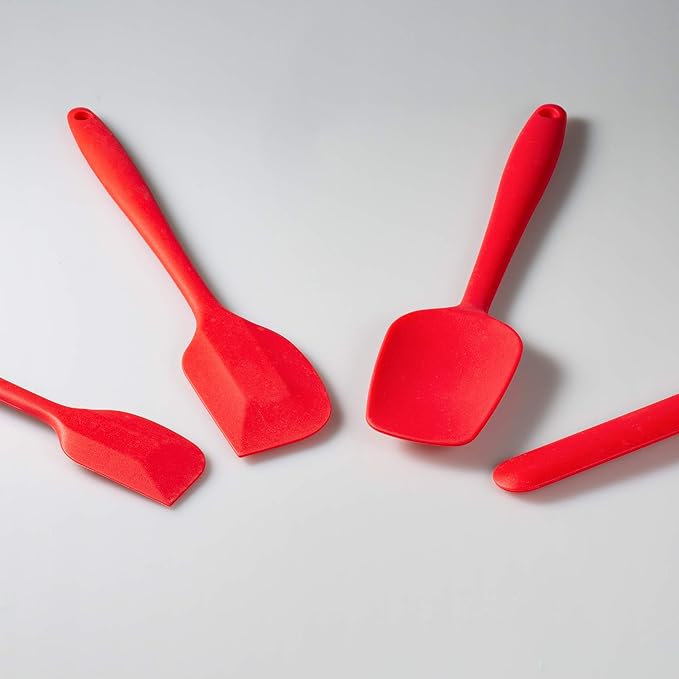 4 Piece Silicone Spatula Set, Flexible Heat Resistant Non-scratch Baking Cooking Rubber Spatulas with Stainless Steel Core, Red
