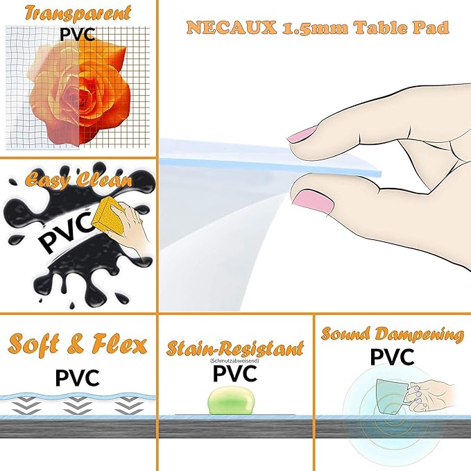NECAUX Custom 20 x 79 Inch Clear Table Cover Protector, 1.5mm Thick Water Resistant Plastic Non-Slip Table Pad Table Cover Protector for Coffee Table Decor, Writing Desk, Trainning Table, Vanity Table