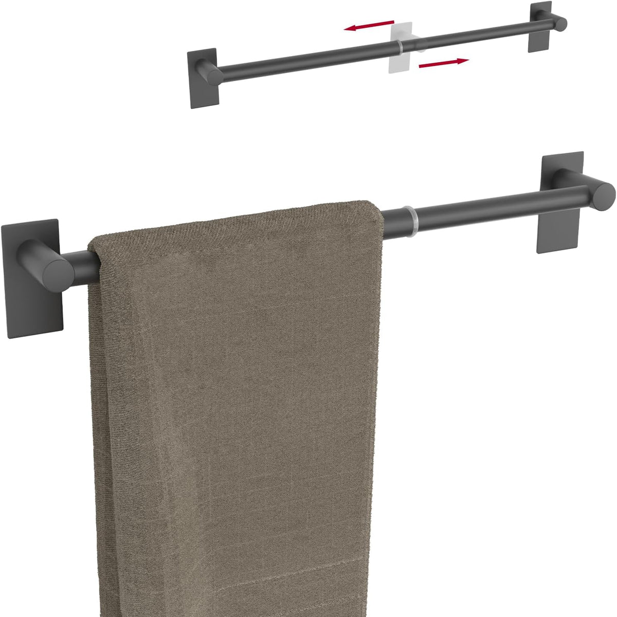 2 Pack Adhesive Adjustable Towel Bar, Economical Self Stick Bathroom Towel Holders, HOMOTEK Bathroom Rod Size from 14 Inch to 24.5 Inch Single Hanger for Kitchen(Thickened Matte Black)