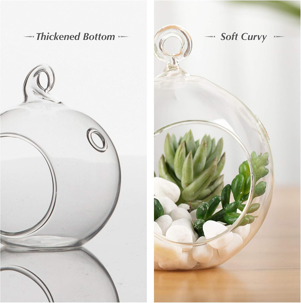 WGV Hanging Terrarium Globe, Width 5", Height 6", DIY Air Succulent Planter, Clear Glass Vase Orb with Flat Bottom, Candle Holder for Windowsill Outdoor Garden Decor, 1 Piece