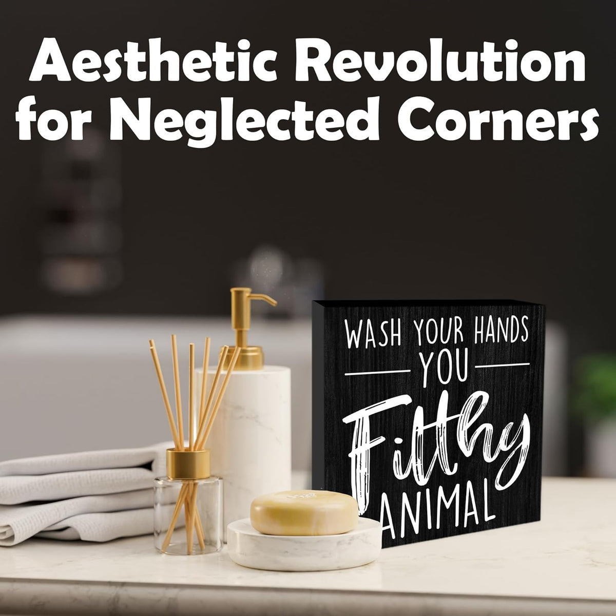 Wash Your Hands You Filthy Animal Wooden Block Sign - 5" Funny Wooden Plaque Tabletop Decor - Rustic Farmhouse Wood Sign Gifts For Friends Family Coworker - Bathroom Toilets Desk Decor & Supplies -B08