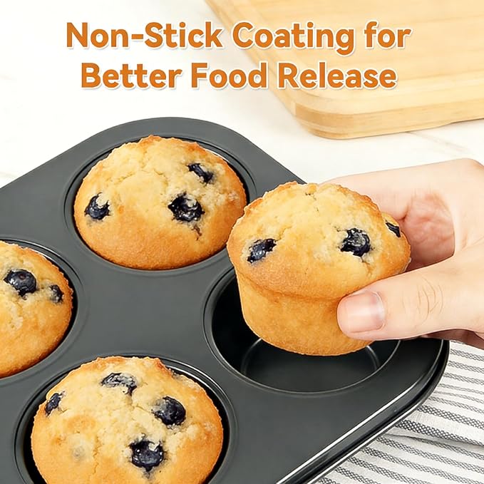 Artcochan 2 Pack Muffin Pan with 50 Cupcake Liners, Extra Large 6 Cup Nonstick Carbon Steel Cupcake Pan,Jumbo Muffin Tin for Baking Supplies