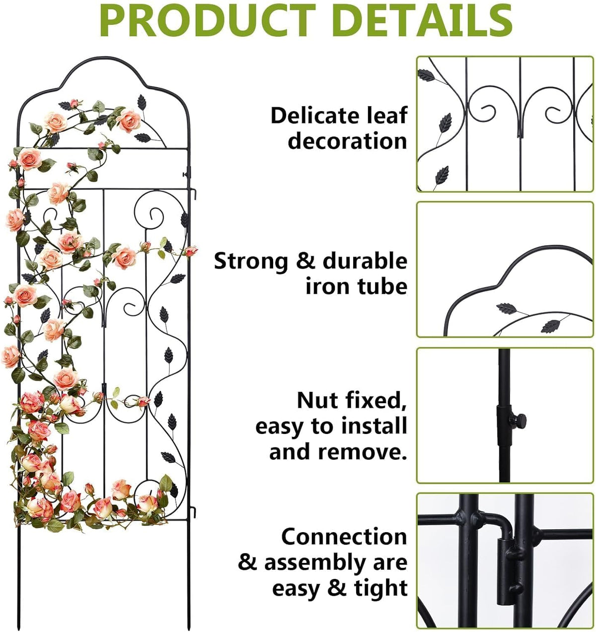 hogardeck 4 Packs 60 * 18 inch Metal Garden Trellis for Climbing Plants Outdoor,Heavy Duty,Black Coating Rustproof Trellis for Rose, Vegetable, Flowers, Expandable,Perfect for Training Climbing Plants