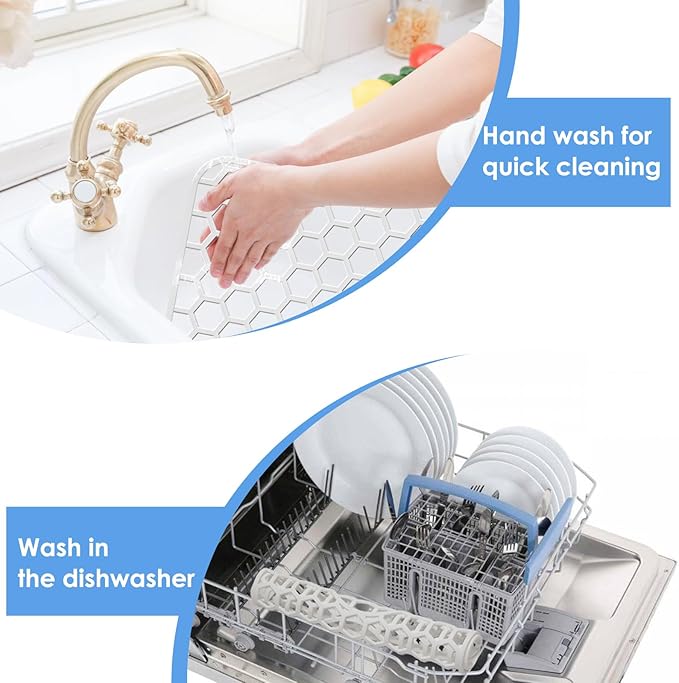 Bestjing 2 Pack Silicone Sink Protectors for Kitchen Sink - 12" x 11" Kitchen Grid Accessory, Non-Slip Heat-Resistant Mat for Bottom of Porcelain Stainless Steel, Dishwasher Safe (White)