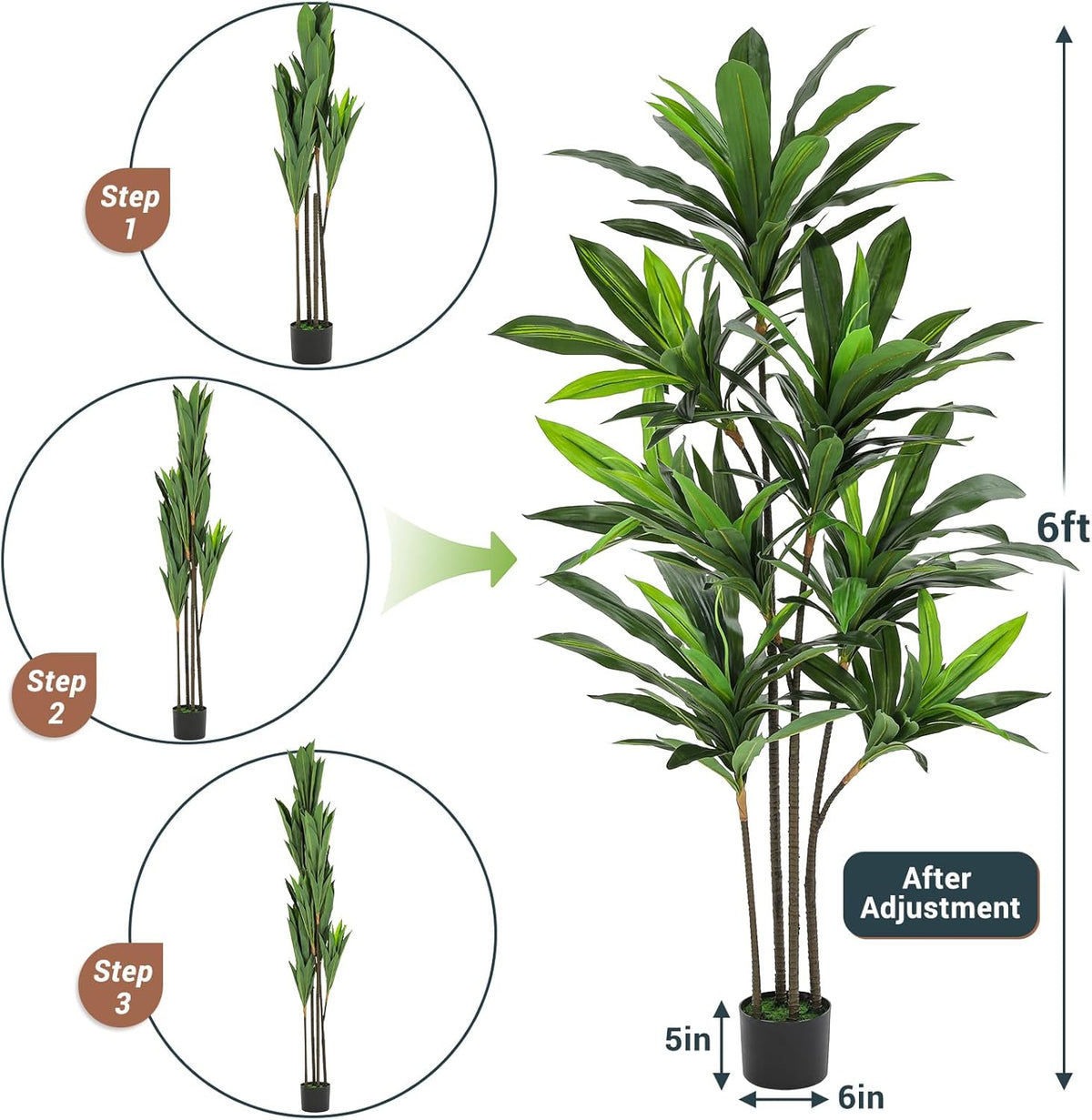 VIAGDO Dracaena Silk Plant Artificial 6ft Faux House Plants Evergreen Dracaena Marginata Fake Yucca Palm Trees in Pot Realistic Dragon Tree for Living Room Home Office Decor Indoor Outdoor