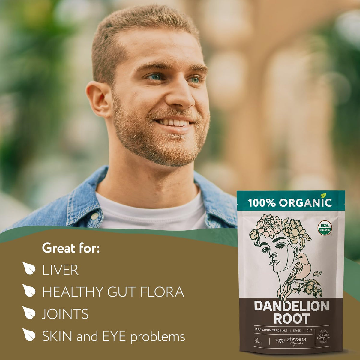 Dandelion Root Organic - Dandelion Tea - Diente de Leon Organico – Natural Cleansing, Gut Flora, Digestion, Liver, Skin – 4 oz