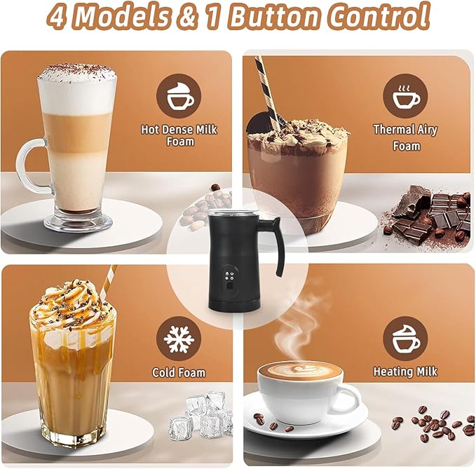 Milk Frother, 4 in 1 Electric Milk Frother and Steamer with Handle, Saicefe 11.8oz/350ml Automatic Warm and Cold Foam Maker for Coffee,Latte, Cappuccino, Hot Chocolate, 400W, Black