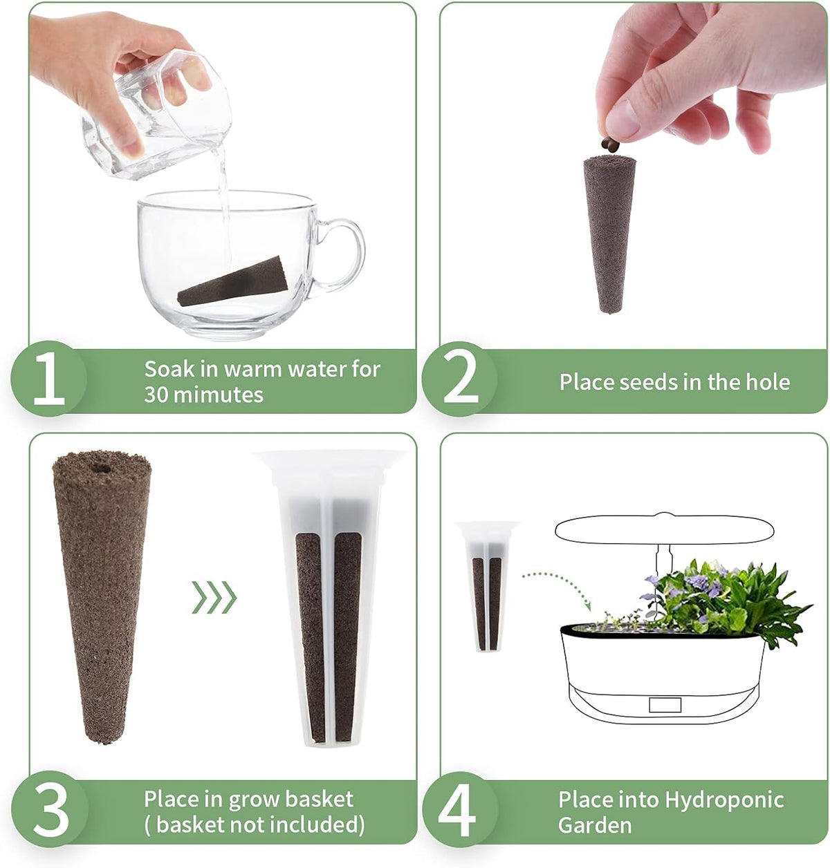 50 Pack Grow Sponges, Seed Starter Pods Growth Sponges Compatible with AeroGarden, PH-Balanced Refill Pods Gardening Accessories for Hydroponic Indoor Growing System
