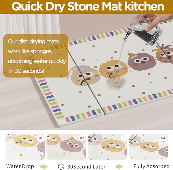 Stone Drying Mat for Kitchen Counter, Large Stone Dish Drying Mat - Diatomite Earth Water Absorbing Drying Stone for Kitchen Counter Mat, Quick Dry Stone Mat Kitchen