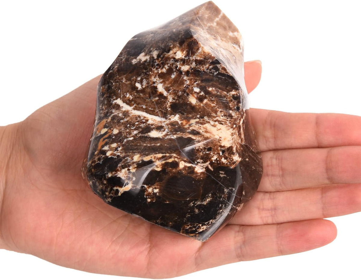AMOYSTONE Black Opal Flame Shaped Stone Towers Large Healing Crystal Quartz Home Decor 0.6-1.0LBS