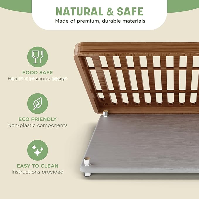 NIUM Stone Drying Mat for Kitchen Counter & Bamboo Rack - 16″x12″ - Diatomaceous Earth Dish drying mat Ultra Absorbent & Fast Drying - EcoFriendly with Non-Slip Pads & Anti-Moisture Design