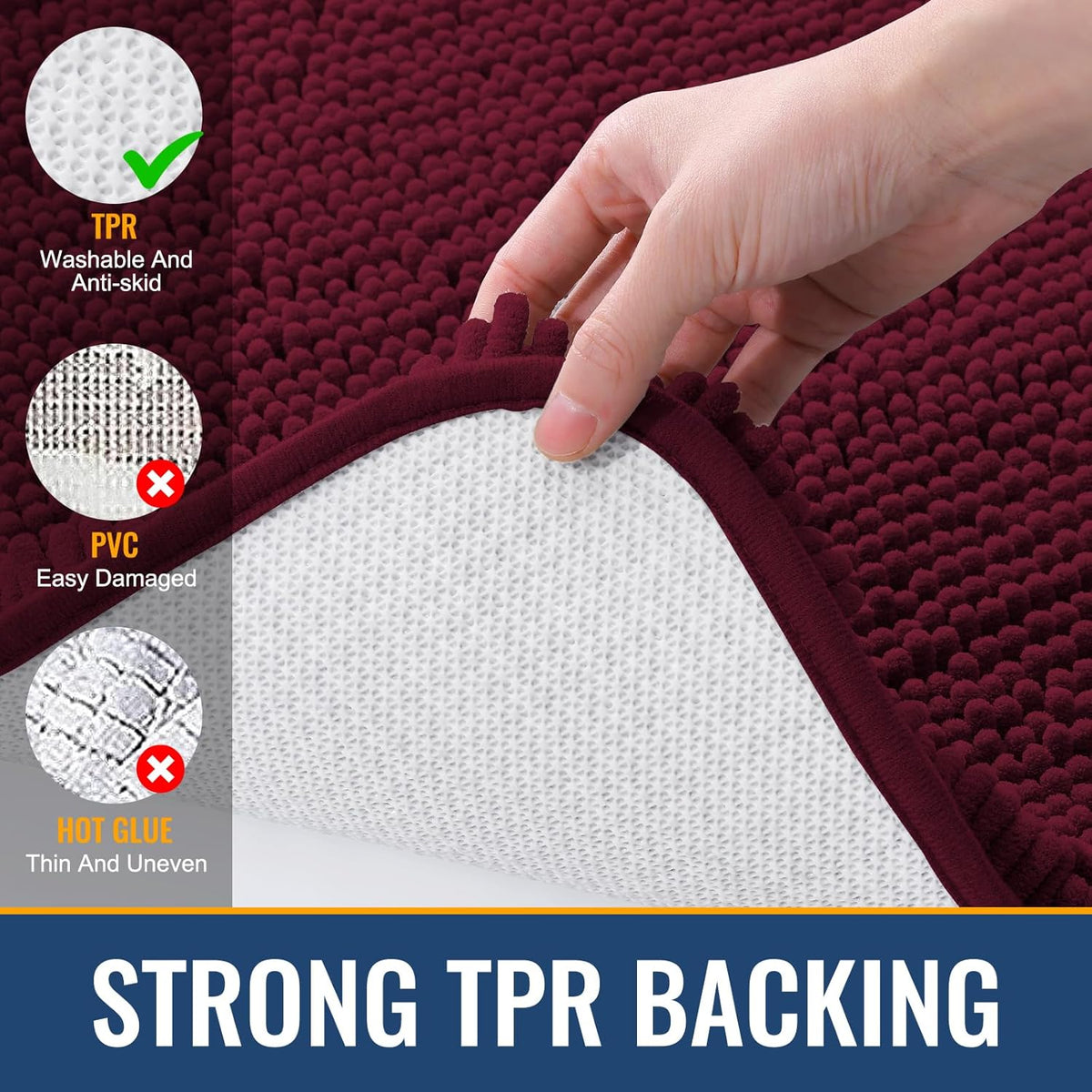 Arotive Bathroom Rugs 24x16, Extra Soft Absorbent Shaggy Chenille Bath Rugs, Machine Washable Rubber Backing Non-Slip Bath Mats for Bathroom Floor Tub and Shower, Home Decor Accessories, Burgundy