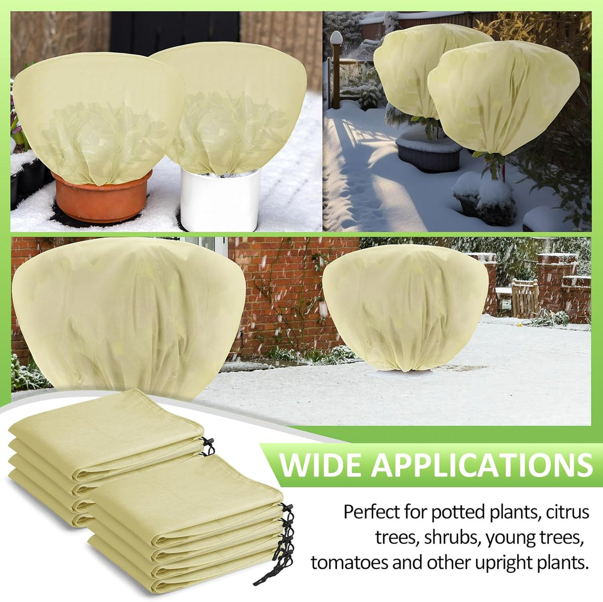 6 Pcs Winter Plant Covers Freeze Protection 39.4x23.6 Inch Horizontal Shrub Tree Rose Plant Protection Bags Frost Blanket with Drawstring for Fall Winter Outdoor Garden Planting (Beige)