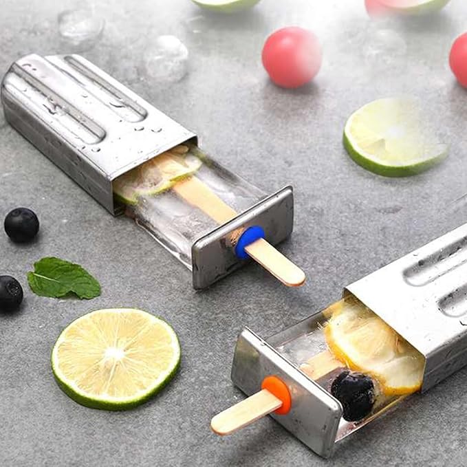 Stainless Steel Popsicle Molds, Set of 6 Ice Cream Maker, Ice Pop Molds With Holder, Metal Reusable Homemade Popsicle Molds with Sticks and Bags (Round Head, with Slot)