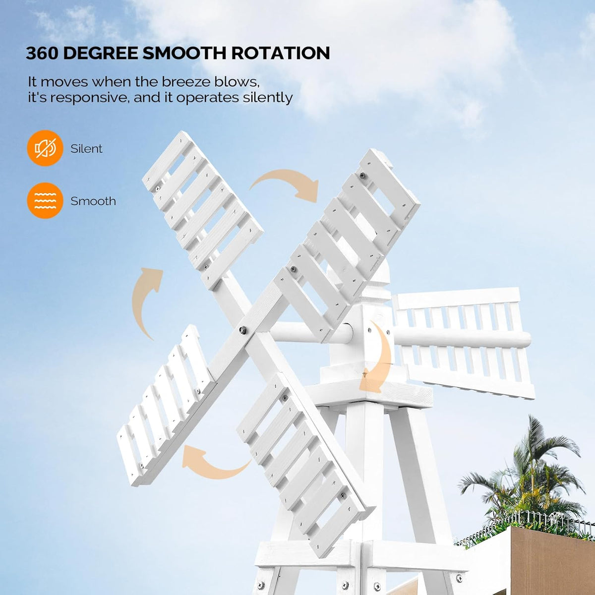 VINGLI Outdoor Yard Windmill, Wooden Wind Spinner for Garden Lawn Yard Patio Decoration (White, Large)