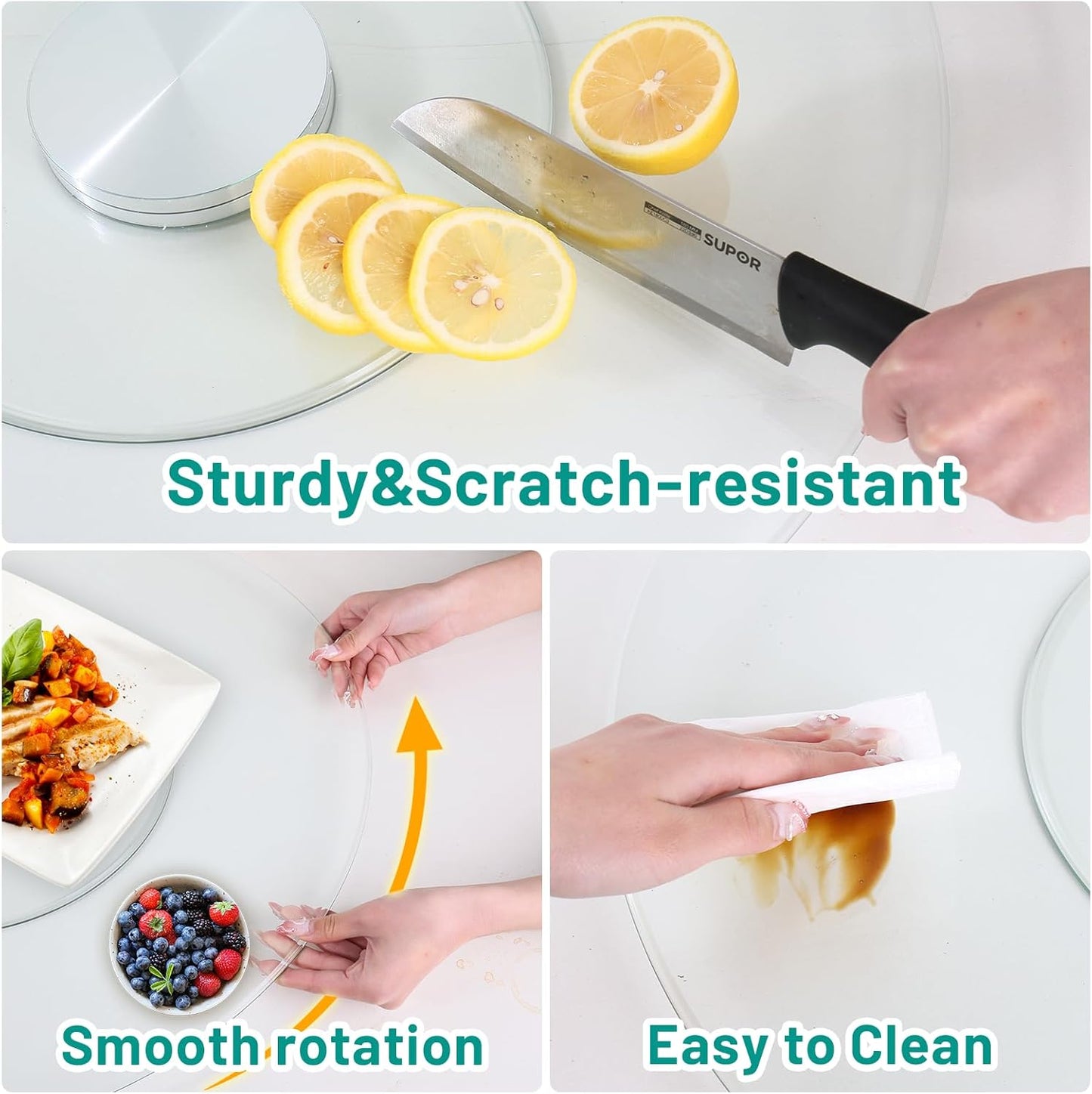 40-Inch Lazy Susan Turntable for Dining Table, Tempered Glass, 360° Rotation, Anti-Tip Design with 6 Rotating Wheels, Perfect for Parties, Weddings, and Family Dinners (40 inch)